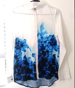 Women White Dressy Blouses Office Wear Medium Flow